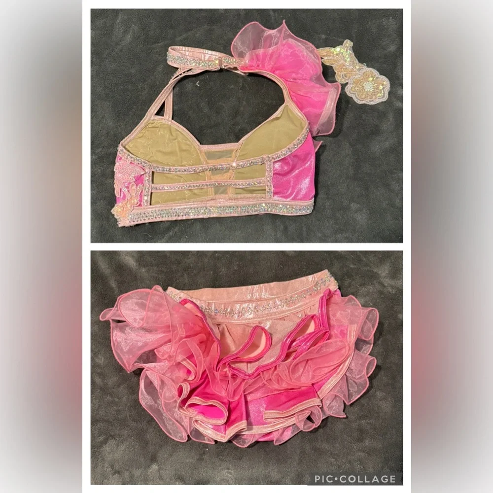Pink Ruffled Dance Costume, Solo Dance Costume, Adult XS